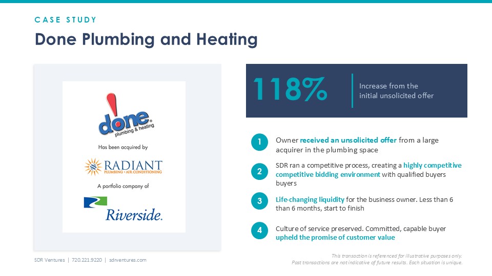 Unsolicited offer on a plumbing company and the outcome on a sell side M&A transaction.